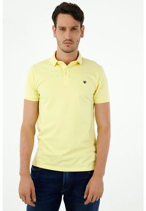 Camiseta Tipo Polo De Hombre, Silueta Confort Manga Corta, De Algodón Lycra, Color Amarillo Claro