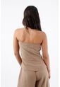Tennis Top Strapless Para Mujer En Tejido Suave Beige Entallado Con Botones Asimétricos de Tennis