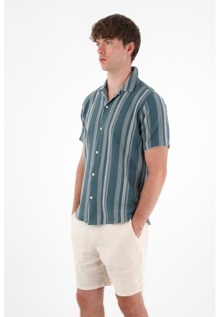 Tennis Camisa Tipo Bowling A Rayas De Ajuste Cómodo Para Hombre De Silueta Ajustada