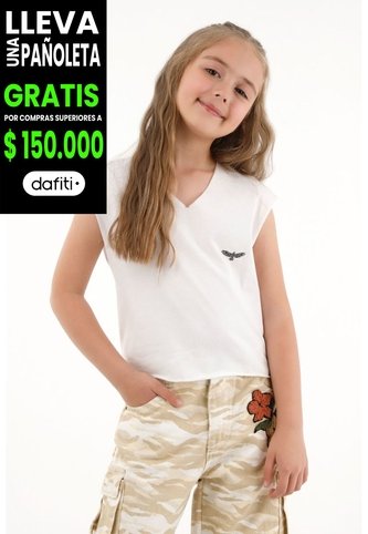 Camiseta Blanca Con Estampado En Espalda Para Niña Tennis