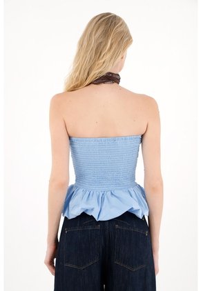Tennis Camisa Strapless Con Ruedo Englobado Azul Para Mujer