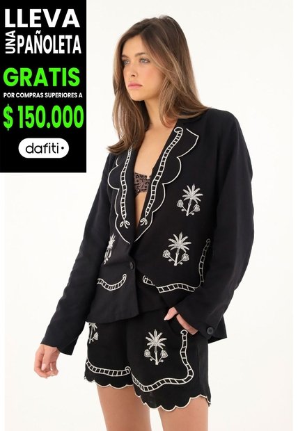 Tennis Blazer Negro Con Bordados Para Mujer