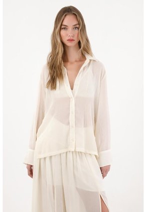 Tennis Camisa Manga Larga Con Transparencia Crudo Para Mujer