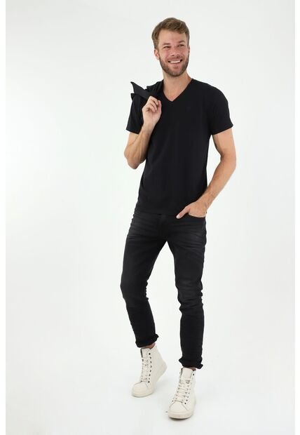Camiseta Cuello V Negra Para Hombre