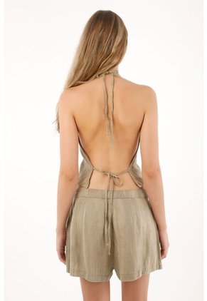 Chaleco Con Escote En V Y Tiras Anudables Café Para Mujer