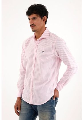 Camisa Rosada Manga Larga Con Diseño A Rayas Para Hombre