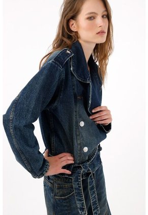 Tennis Abrigo Fit Relajado Con Botones Dobles Azul Para Mujer