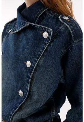 Tennis Abrigo Fit Relajado Con Botones Dobles Azul Para Mujer