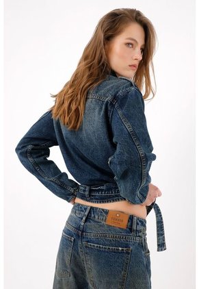 Tennis Abrigo Fit Relajado Con Botones Dobles Azul Para Mujer