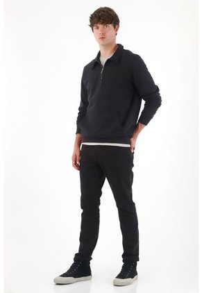 Tennis Buzo Tipo Polo Con Bolsillo Canguro Negro Para Hombre