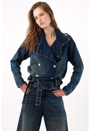 Tennis Abrigo Fit Relajado Con Botones Dobles Azul Para Mujer