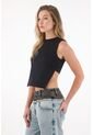 Tennis Camiseta Manga Sisa Con Espalda Crop Negra Para Mujer de Tennis