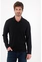 Tennis Polo Manga Larga Negra Para Hombre de Tennis