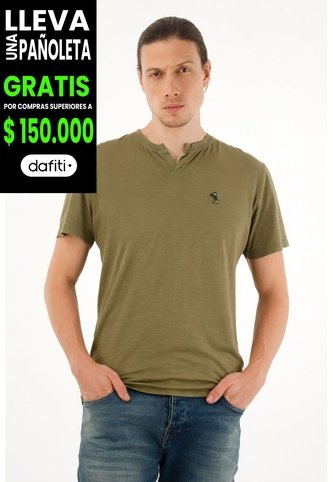 Camiseta Verde Con Abertura En V Para Hombre Tennis