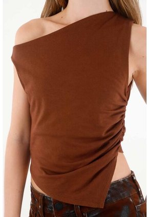 Tennis Camiseta De Cuello Bandeja Y Manga Sisa Café Para Mujer