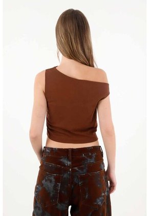 Tennis Camiseta De Cuello Bandeja Y Manga Sisa Café Para Mujer