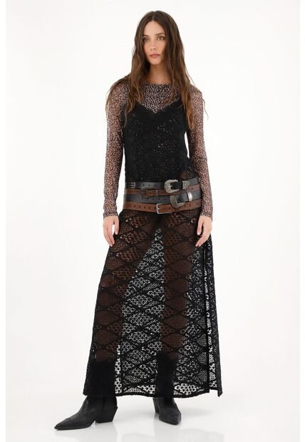 Tennis Vestido Negro En Encaje De Tiras Para Mujer