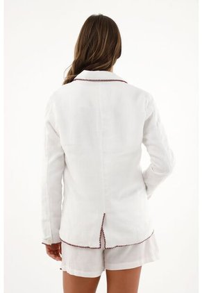 Tennis Abrigo Blanco Tipo Blazer En Lino Para Mujer