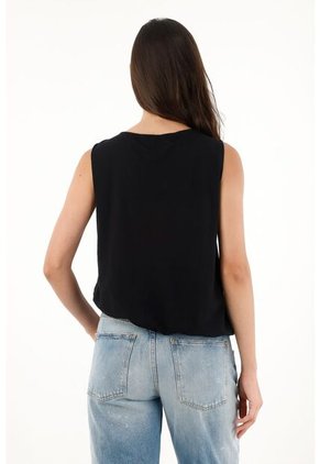 Tennis Camiseta Manga Sisa Negra Para Mujer