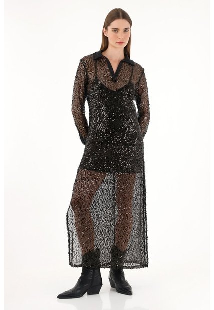 Tennis Vestido Con Transparencia Y Brillo Para Mujer