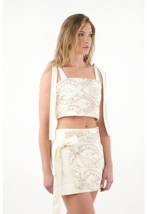 Tennis Camisa Crop En Ojalillo Crudo Para Mujer