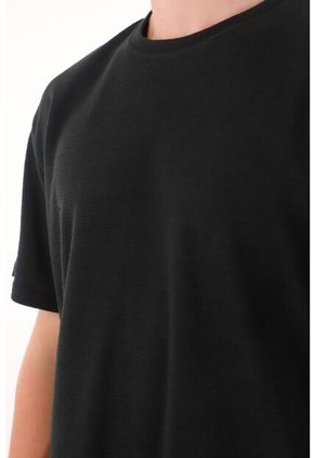 Tennis Camiseta Básica De Tela Con Textura Negra Para Hombre