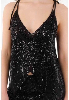 Tennis Camisa De Tiras Con Detalles En Lentejuelas Negra Para Mujer