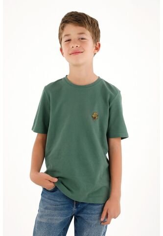 Camiseta Verde Básica Con Estampado De Tigre Para Niño Tennis