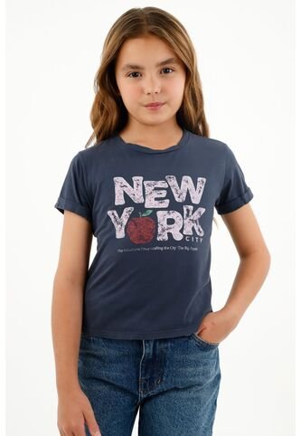 Camiseta Azul Con Estampado NY Para Niña Tennis