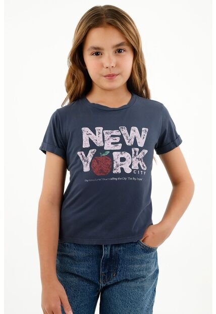 Camiseta Azul Con Estampado NY Para Niña