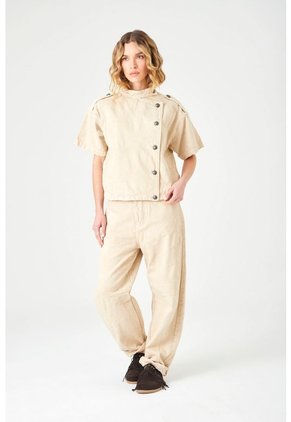 Tennis Pantalón Relaxed Con Textura En Relieve De Algodón Beige Para Mujer
