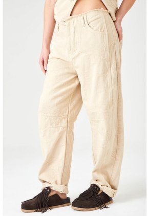 Tennis Pantalón Relaxed Con Textura En Relieve De Algodón Beige Para Mujer