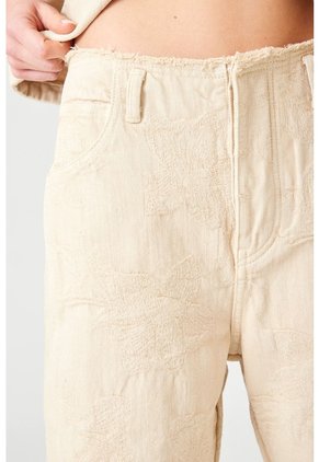 Tennis Pantalón Relaxed Con Textura En Relieve De Algodón Beige Para Mujer