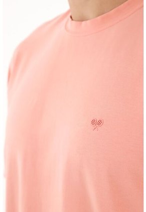 Camiseta Naranja Con Raqueta Estampada Para Hombre