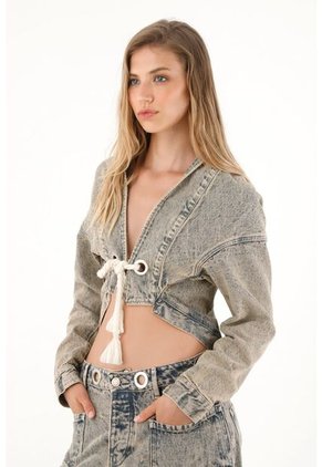 Tennis Chaqueta Crop Con Cordón Decorativo Para Mujer