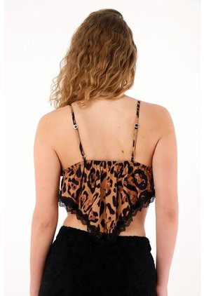 Camisa Crop Estampada Con Encaje Para Mujer