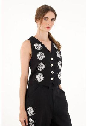 Tennis Chaleco Tipo Sastre Negro Para Mujer