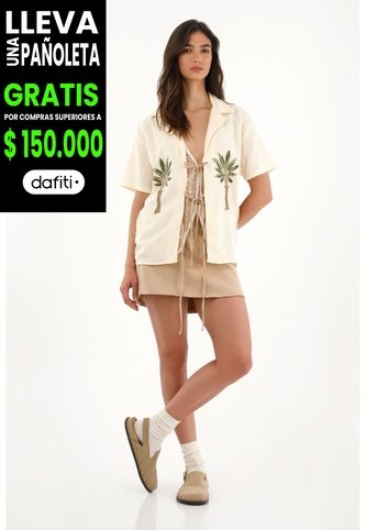 Tennis Camisa Tipo Bowling Con Bordado De Palmeras Para Mujer Tennis