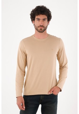 Tennis Camiseta Manga Larga Corte Recto Con Logo Tonal Discreto En Algodón Beige Para Hombre Tennis