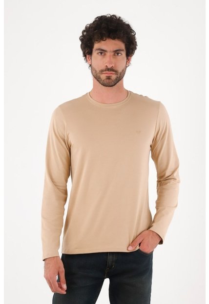 Tennis Camiseta Manga Larga Corte Recto Con Logo Tonal Discreto En Algodón Beige Para Hombre