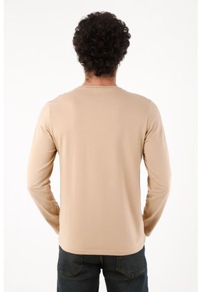 Tennis Camiseta Manga Larga Corte Recto Con Logo Tonal Discreto En Algodón Beige Para Hombre