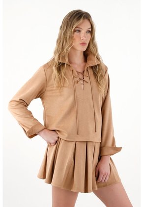 Tennis Falda Corta En Tela Suede Café Para Mujer