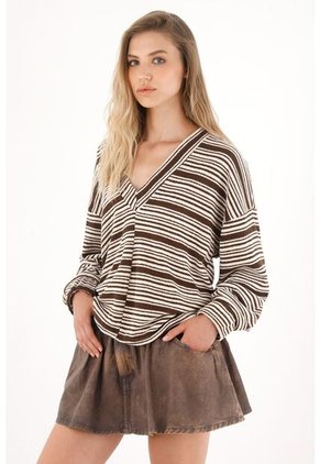 Tennis Buzo Crudo Tejido A Rayas Para Mujer