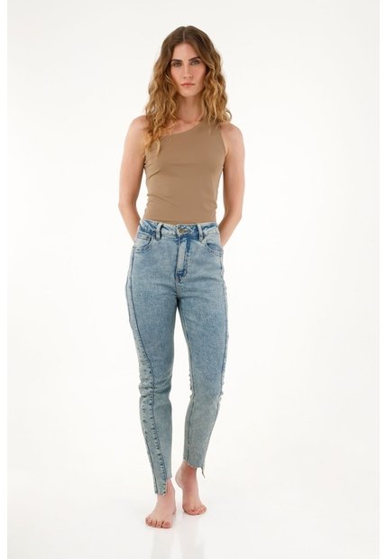 Tennis Jean Super Slim Tiro Medio Azul Para Mujer