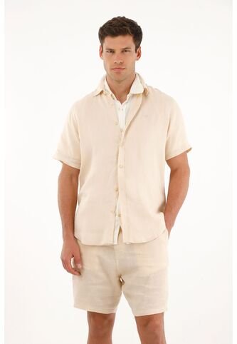 Camisa Manga Corta En 100% Lino Crudo Para Hombre Tennis