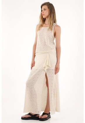 Falda Larga En Tela Tipo Malla Crudo Para Mujer