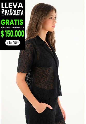 Tennis Camisa Tipo Bowling En Encaje Negra Para Mujer Tennis