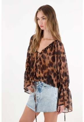 Tennis Camisa Animal Print Con Leve Transparencia Para Mujer