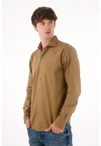 Camisa Manga Larga Café Para Hombre Tennis