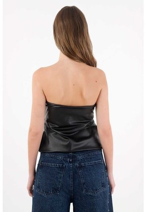 Tennis Camisa Strapless En Cuero Sintético Negra Para Mujer